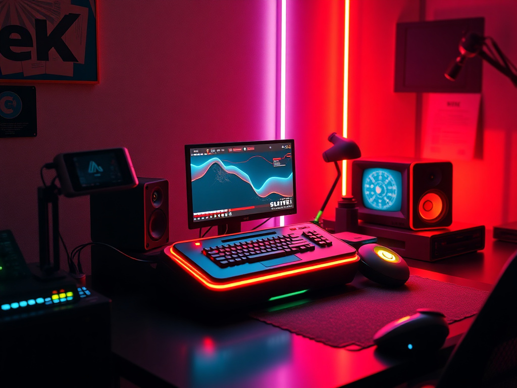 Setup geek avec gadgets high-tech originaux pour cadeau anniversaire